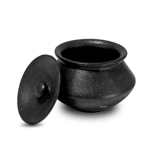 Ceramic Biryani Handi w/Lid Silver Antique